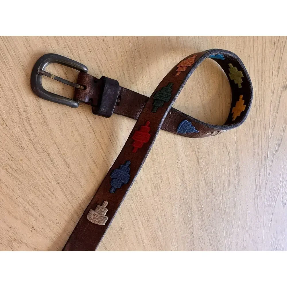 Arandu Argentina Kids Polo Belt Leather Colorful Embroidered Gaucho 60cm 3-4 Yrs